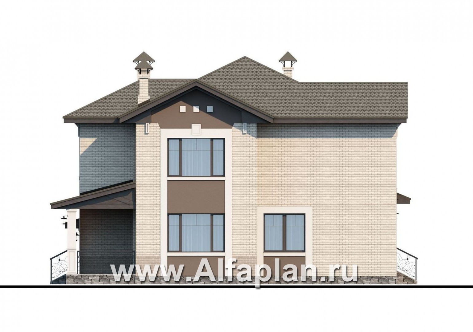 Проекты домов Альфаплан - «Северная корона» - двуxэтажный коттедж с элементами стиля модерн - изображение фасада №3