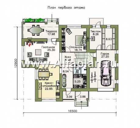 Проекты домов Альфаплан - «Северная корона» - двуxэтажный коттедж с элементами стиля модерн - превью плана проекта №1