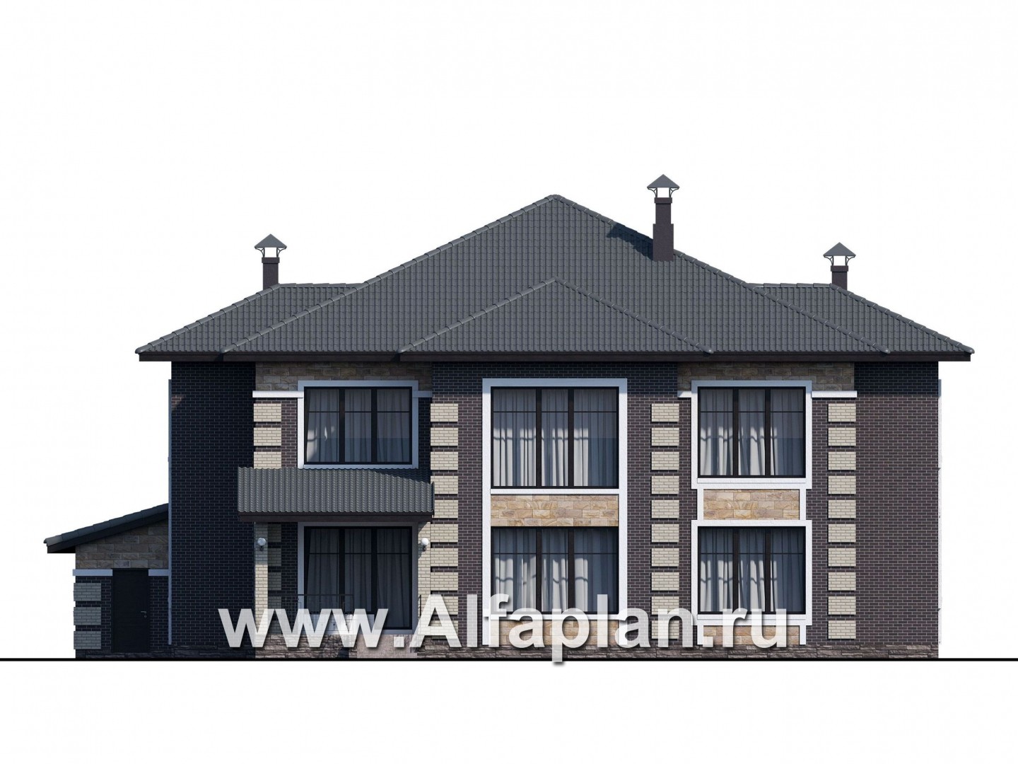 Проекты домов Альфаплан - «Двина» — элегантный особняк с гаражом на два автомобиля - изображение фасада №4