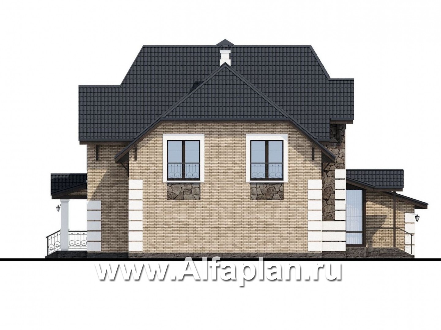Проекты домов Альфаплан - «Ясная поляна»- коттедж для большой семьи с гаражом на два автомобиля - изображение фасада №3