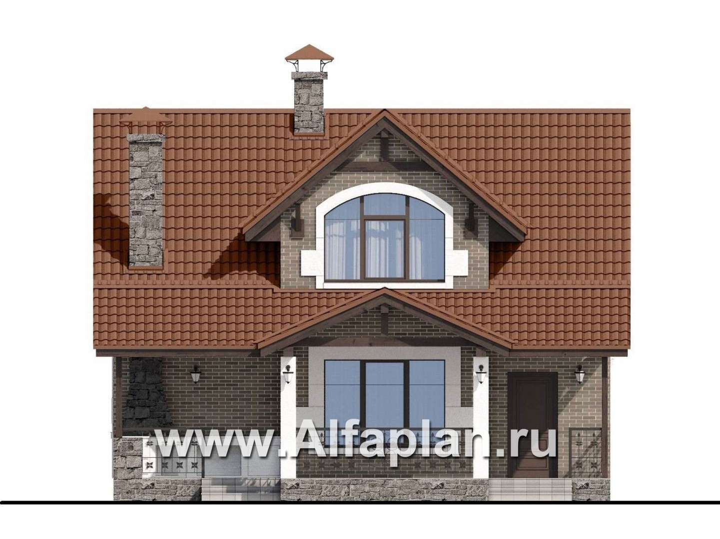 Проекты домов Альфаплан - "Отдых" - проект дома для дачи с мансардой и большой террасой - изображение фасада №4
