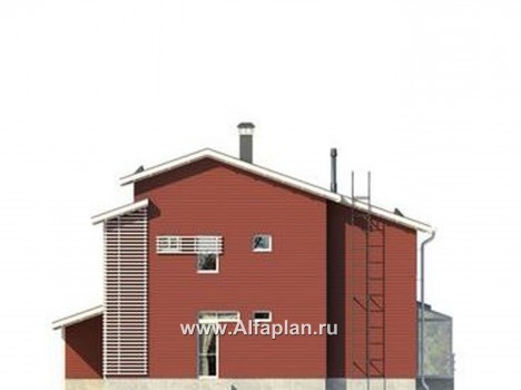 Проект каркасного двухэтажного дома, с террасой и с навесом на 1 авто, в современном стиле - превью фасада дома