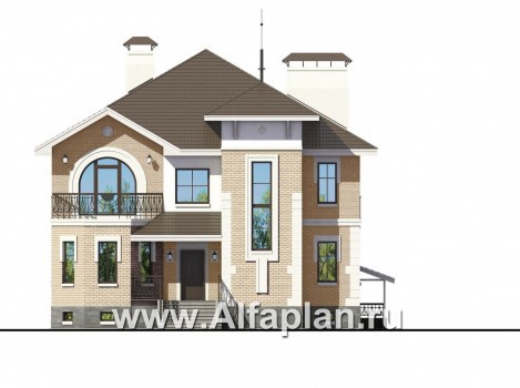 Проекты домов Альфаплан - «Феникс» - коттедж с компактным планом и цокольным этажом - превью фасада №1
