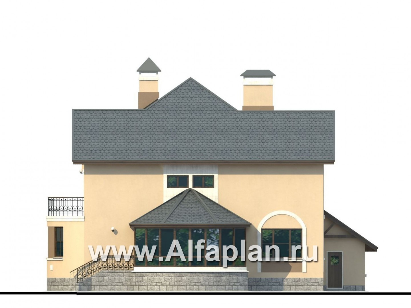 Проекты домов Альфаплан - «Амбиент» - проект коттеджа с большим гаражом - изображение фасада №4