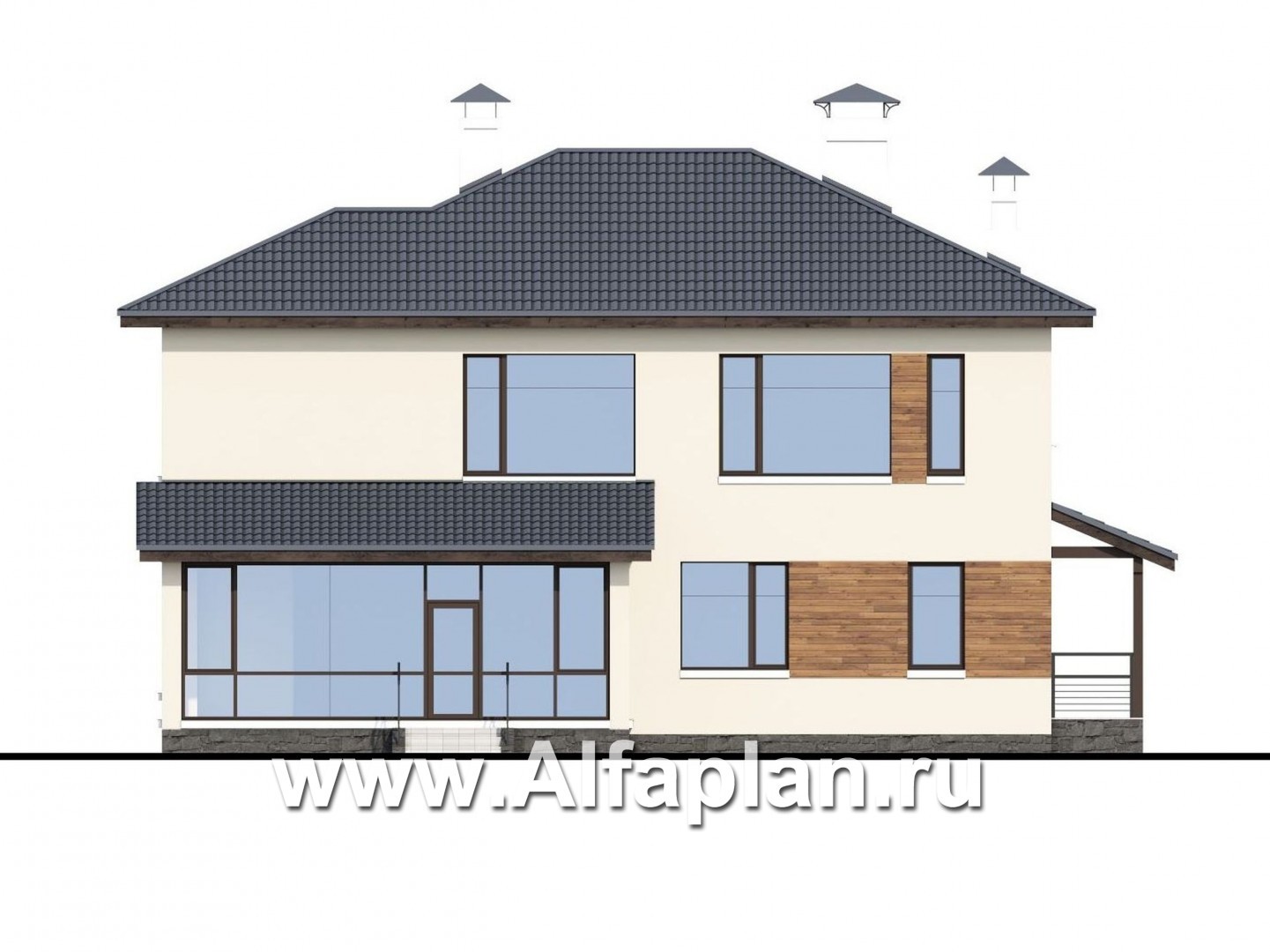 Проекты домов Альфаплан - «Прайд» - современный коттедж с остекленной верандой - изображение фасада №4