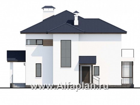Проекты домов Альфаплан - «Эффект бабочки» - современный дом с красивой угловой террасой - превью фасада №4