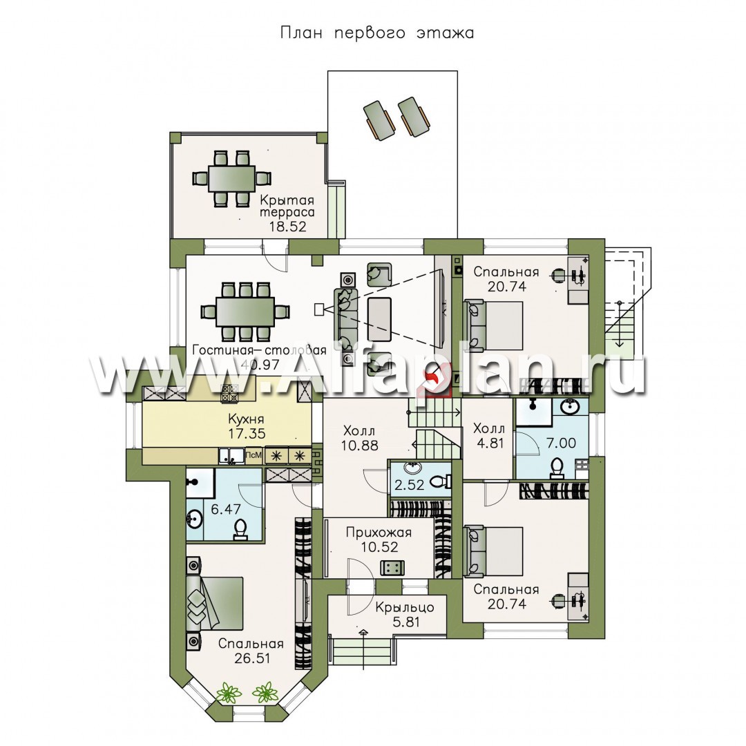 Проекты домов Альфаплан - «Тайный советник» - полутораэтажный коттедж с небольшим цоколем - план проекта №2