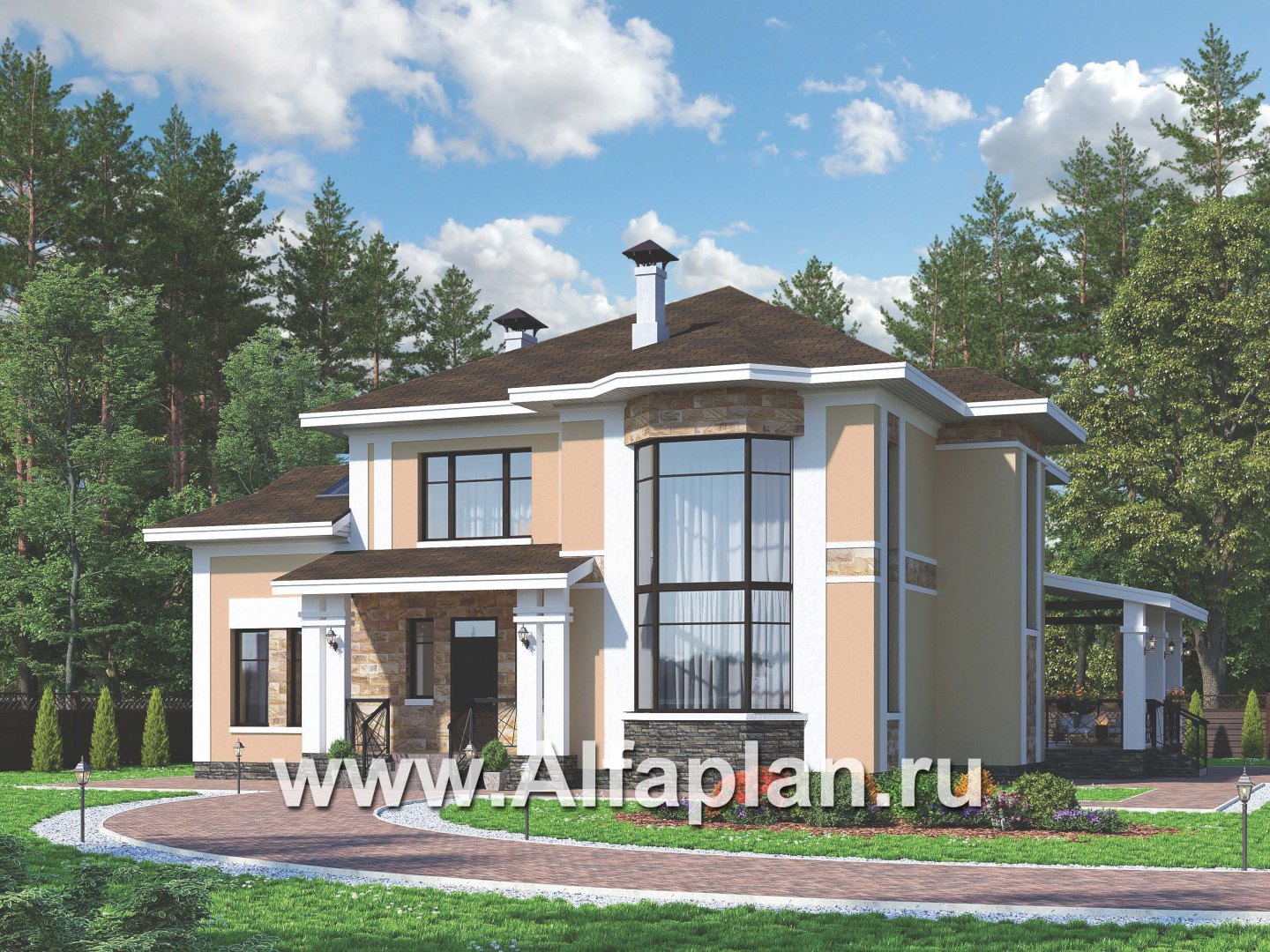 Проекты домов Альфаплан - Особняк с двусветным эркером гостиной - дополнительное изображение №1