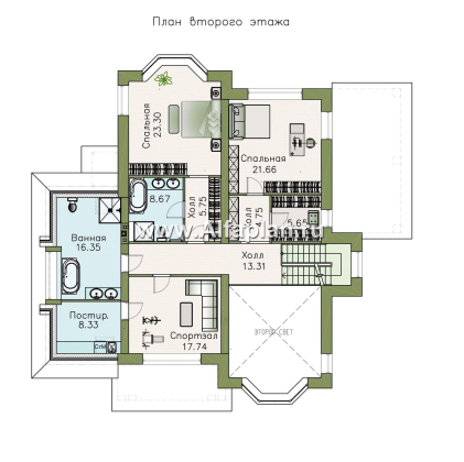 Проекты домов Альфаплан - Особняк с двусветным эркером гостиной - превью плана проекта №2