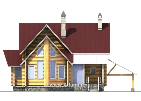 Проекты домов Альфаплан - «Л-Хаус» - деревянный дом с навесом для машины - превью фасада №1