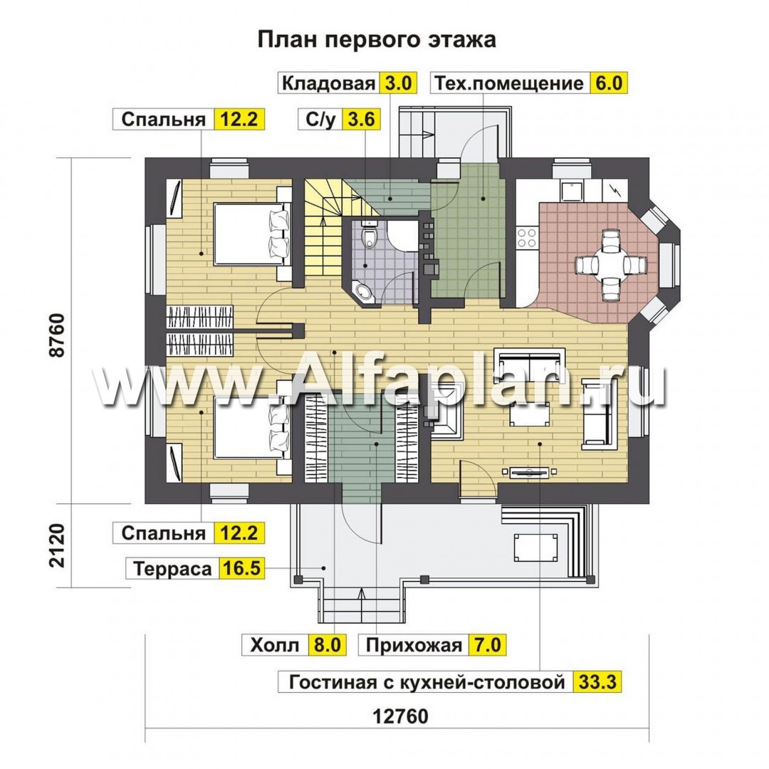 Проекты домов Альфаплан - Небольшой дом для большой семьи(6 спален) - план проекта №1