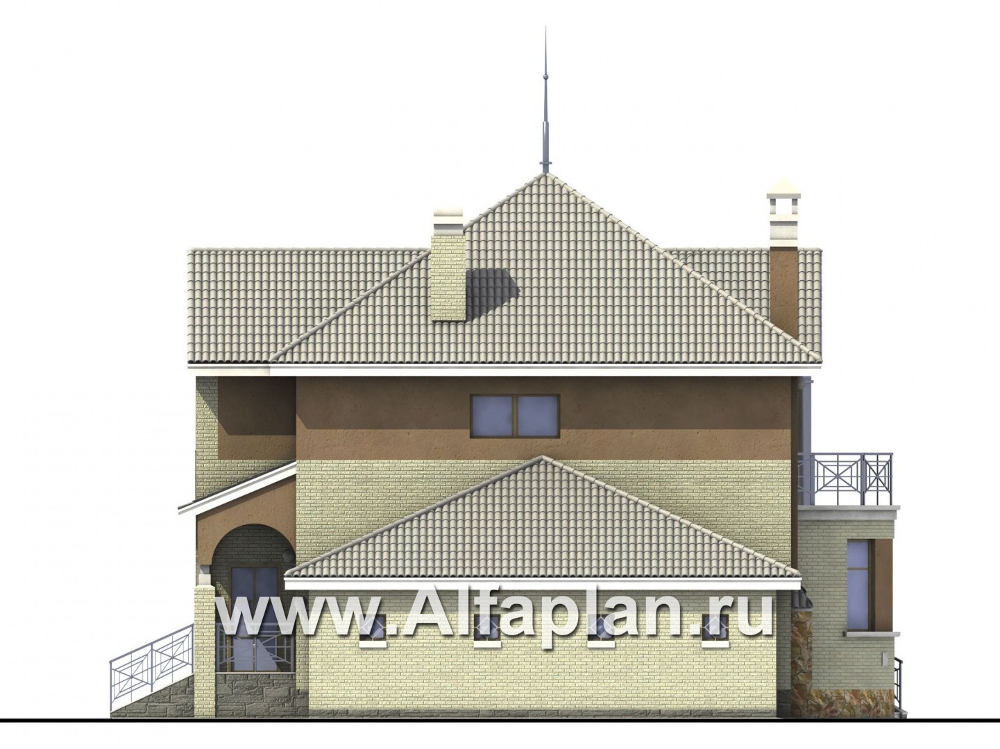 Проекты домов Альфаплан - «Уют» - коттедж с зимним садом - изображение фасада №2