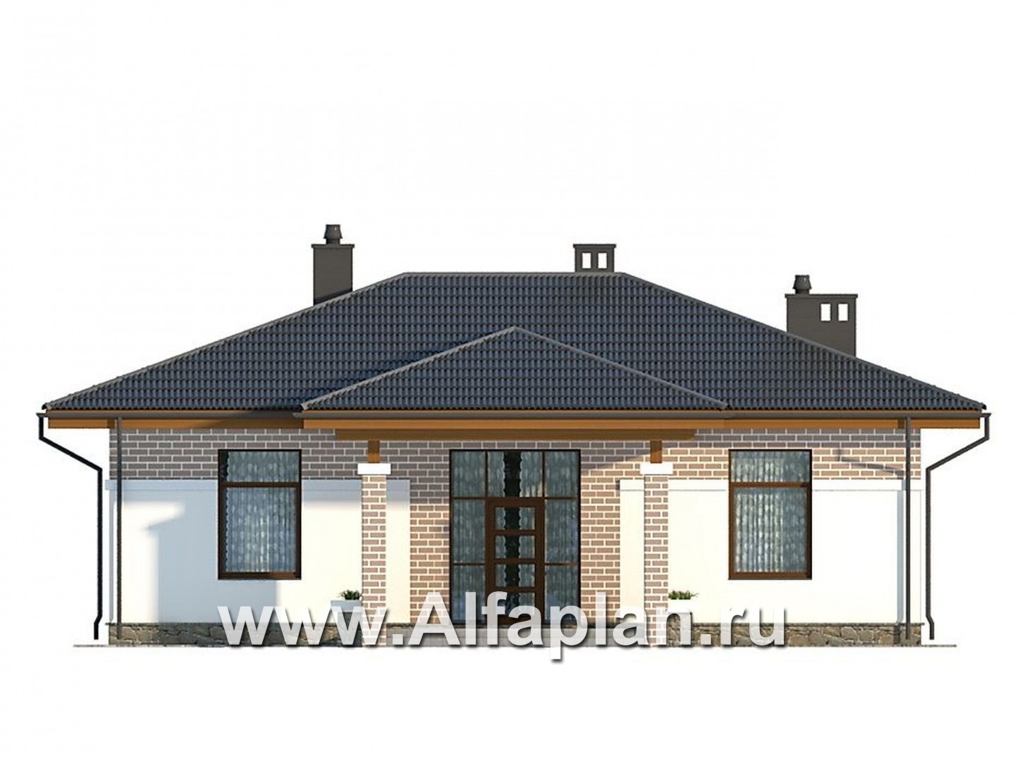 Проекты домов Альфаплан - Компактный одноэтажный дом для небольшой семьи - изображение фасада №1