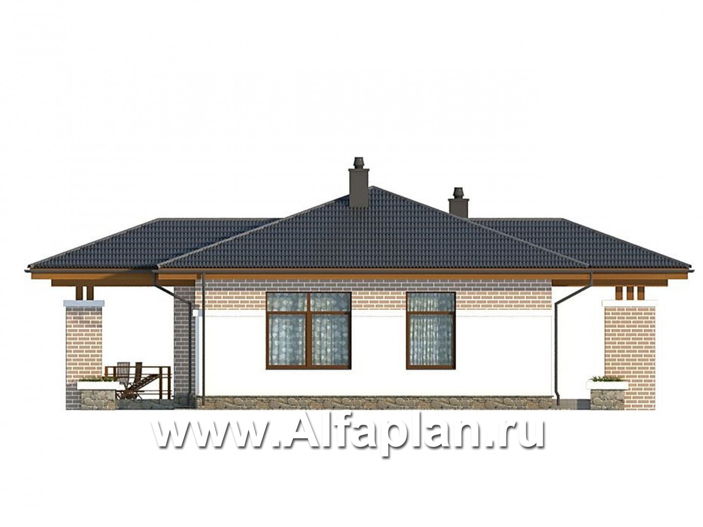 Проекты домов Альфаплан - Компактный одноэтажный дом для небольшой семьи - изображение фасада №4