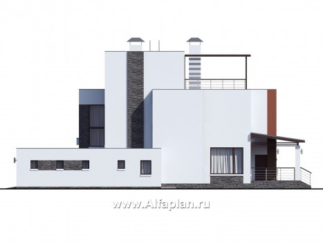 Проекты домов Альфаплан - «Альстер» — трехэтажный коттедж с гаражом и эксплуатируемой кровлей - превью фасада №2