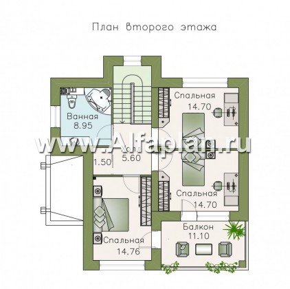 Проекты домов Альфаплан - «Знаменка» - удобный и компактный коттедж в современном стиле - превью плана проекта №2
