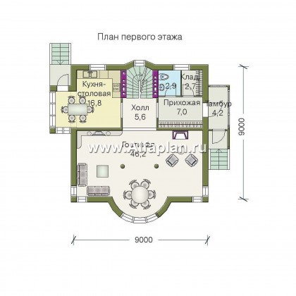 «Дом светлячка» - проект двухэтажного дома, с мансардой и с эркером, из блоков, квадратный в плане - превью план дома