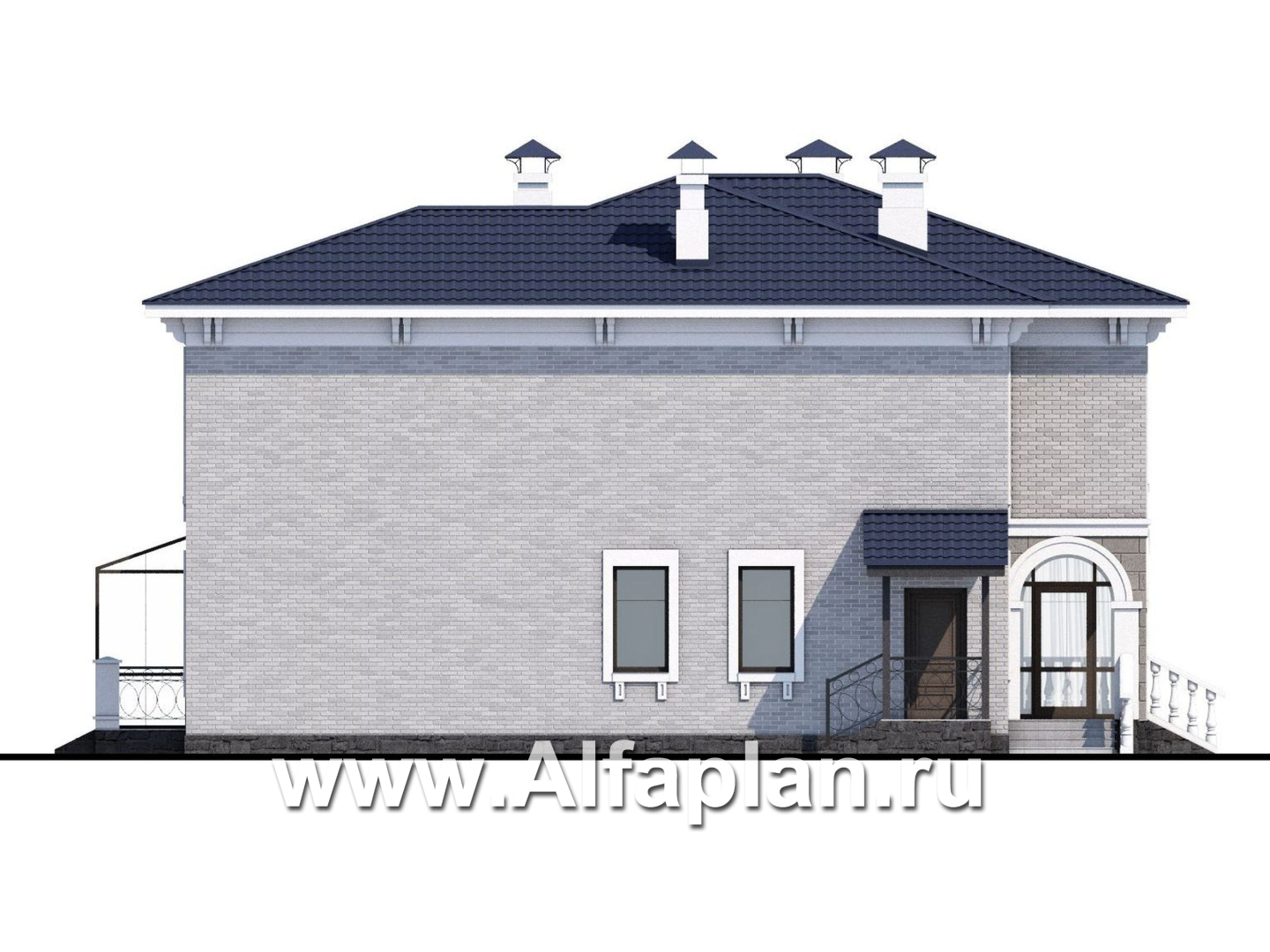 Проекты домов Альфаплан - «Меньшиков» - респектабельный классический двухэтажный особняк - изображение фасада №3