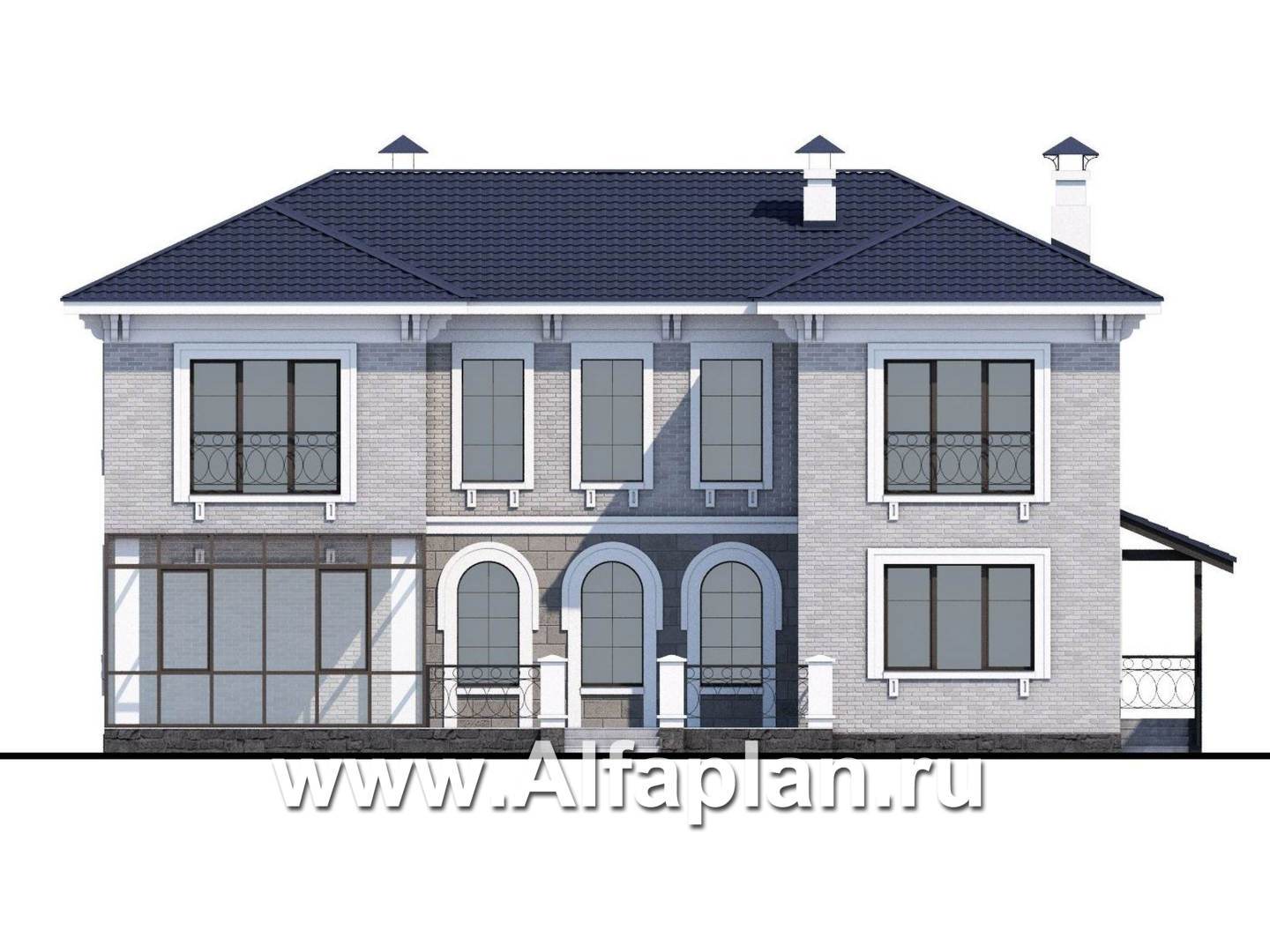 Проекты домов Альфаплан - «Меньшиков» - респектабельный классический двухэтажный особняк - изображение фасада №4