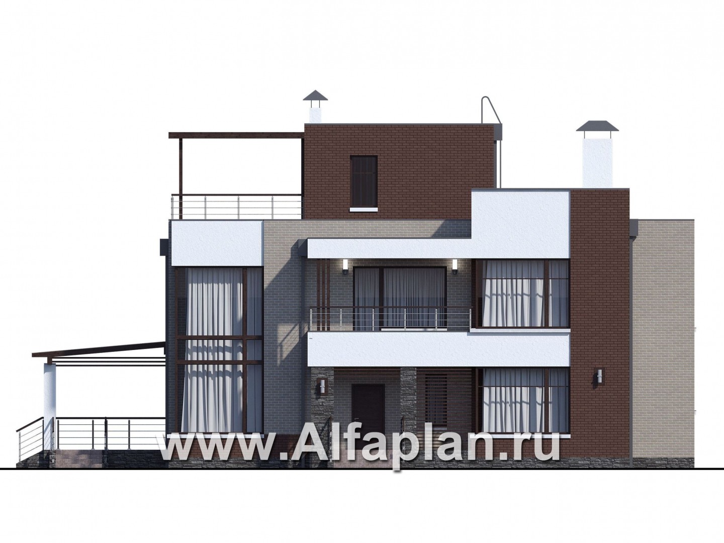 Проекты домов Альфаплан - «Эндр» — большая вилла с эксплуатируемой кровлей - изображение фасада №1