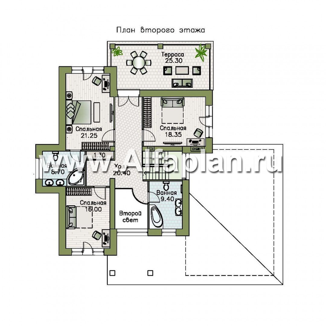 Проекты домов Альфаплан - «Капулетти» - двухэтажный коттедж с гаражом на две машины - план проекта №2