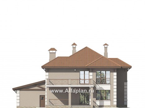 Проекты домов Альфаплан - «Капулетти» - двухэтажный коттедж с гаражом на две машины - превью фасада №4