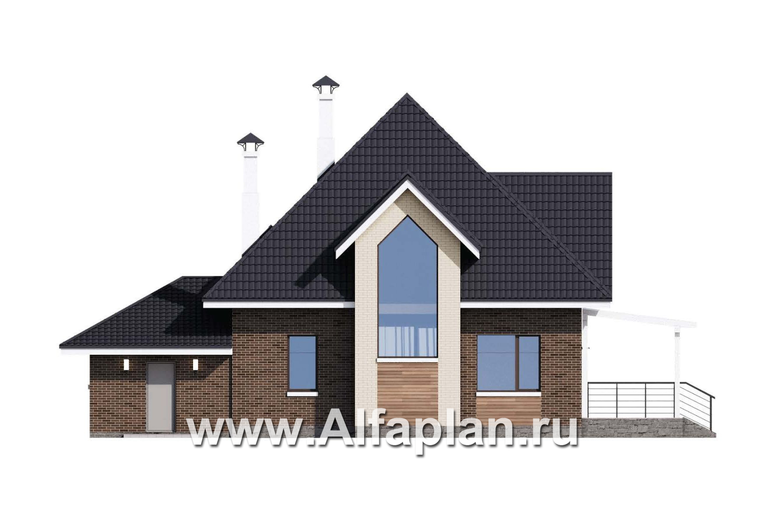 Проекты домов Альфаплан - «Альтаир» - современный мансардный дом с гаражом - изображение фасада №4