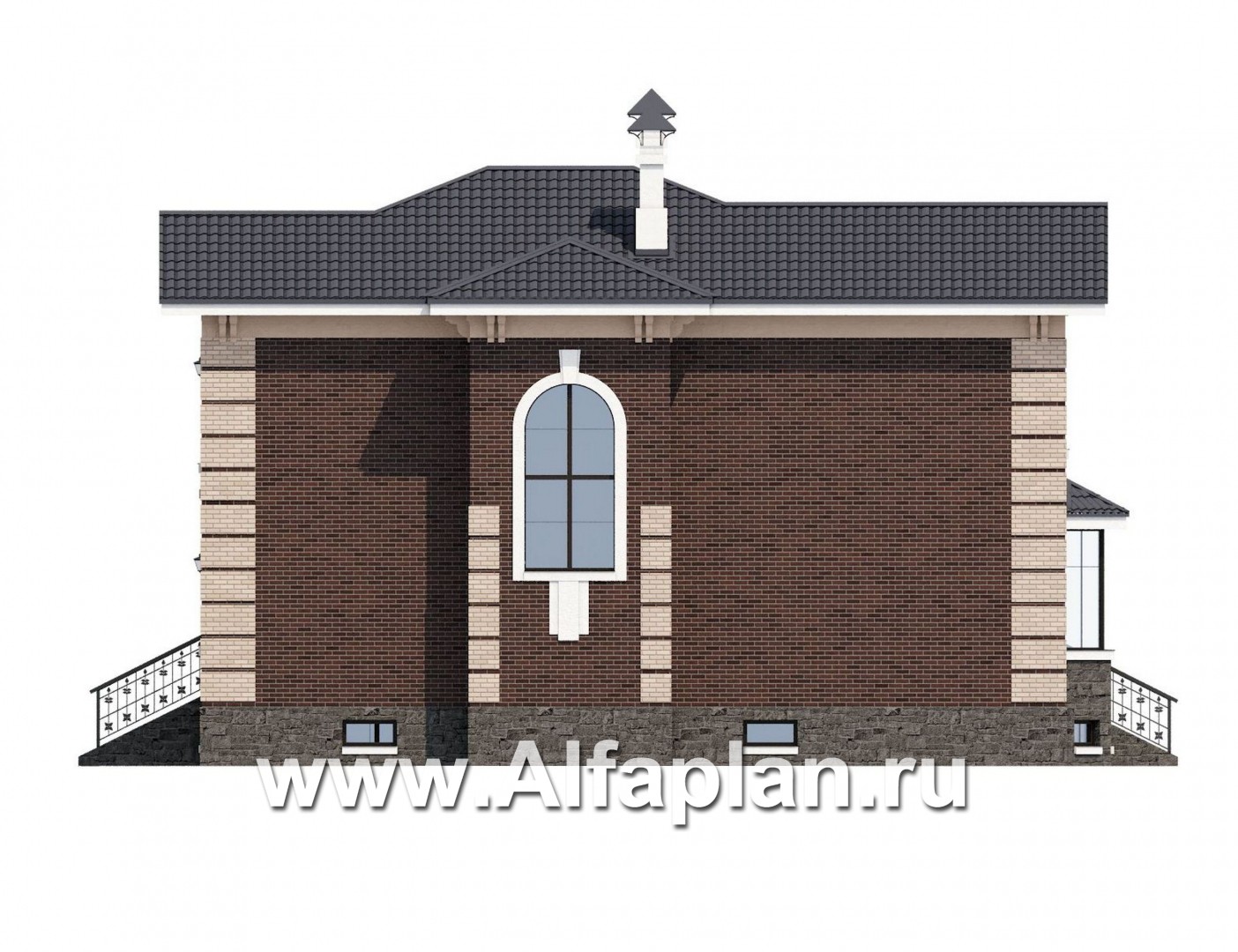 Проекты домов Альфаплан - «Репутация»- аристократический коттедж из блоков с цоколем - изображение фасада №2
