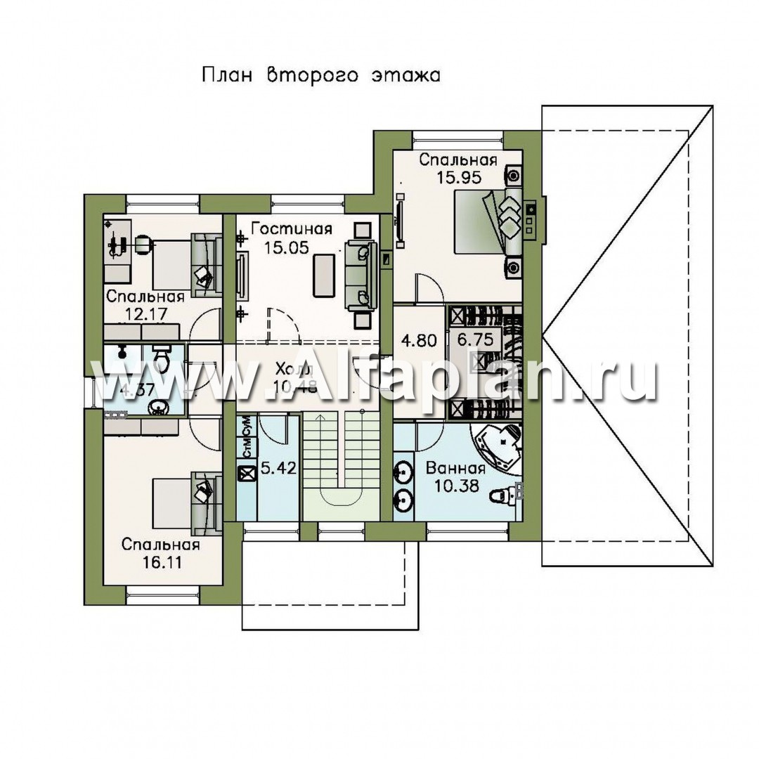 Проекты домов Альфаплан - «Айвенго» — особняк для большой семьи с жилой мансардой и гаражом - изображение плана проекта №2