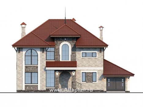 Проекты домов Альфаплан - «Айвенго» — особняк для большой семьи с жилой мансардой и гаражом - превью фасада №1
