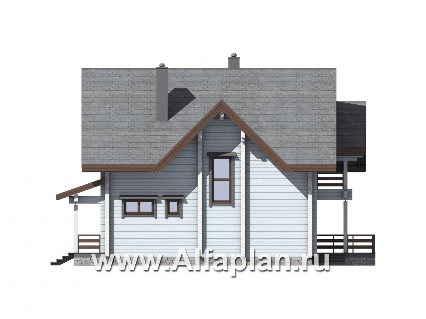 Проекты домов Альфаплан - Мансардный дом из бруса - изображение фасада №4