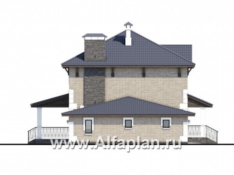 Проекты домов Альфаплан - «Земляничная поляна» - двухэтажный коттедж с гаражом и верандой - превью фасада №3