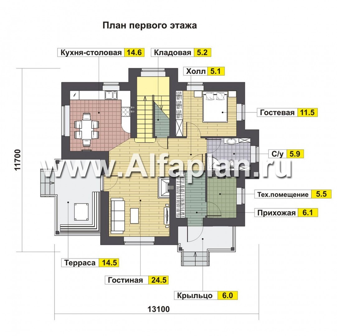 Проекты домов Альфаплан - Удобный двухэтажный дом для большой семьи - план проекта №1