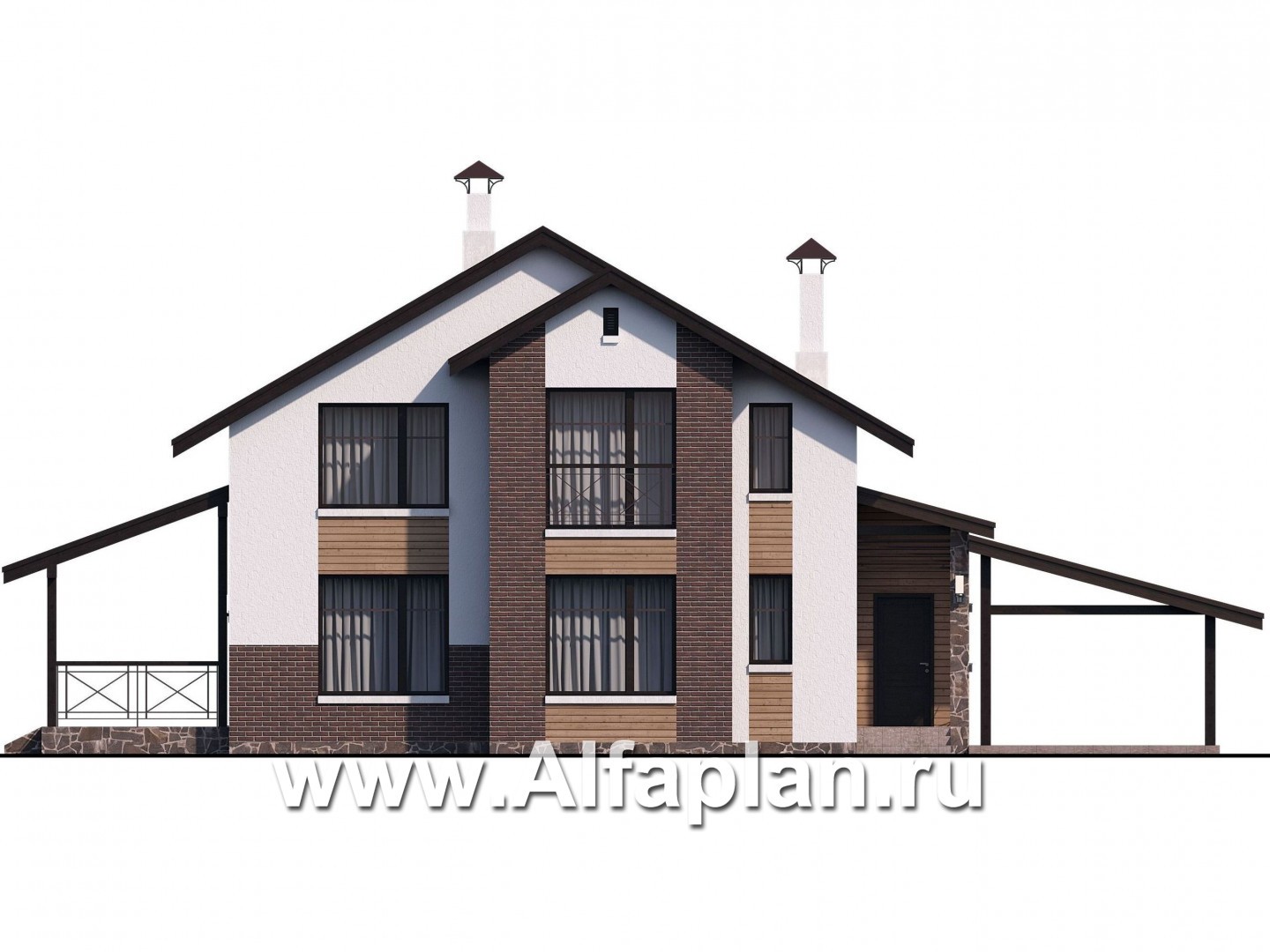 Проекты домов Альфаплан - Уютный загородный дом с двускатной кровлей - изображение фасада №1