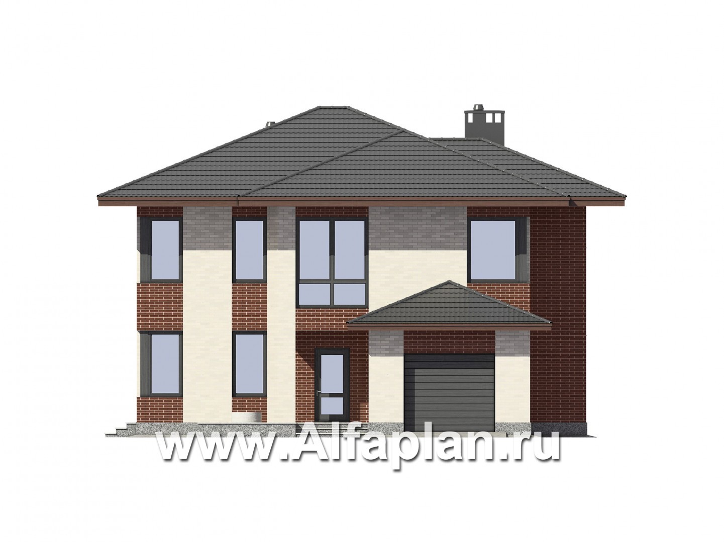 Проекты домов Альфаплан - Двухэтажный дом в современном стиле - изображение фасада №1