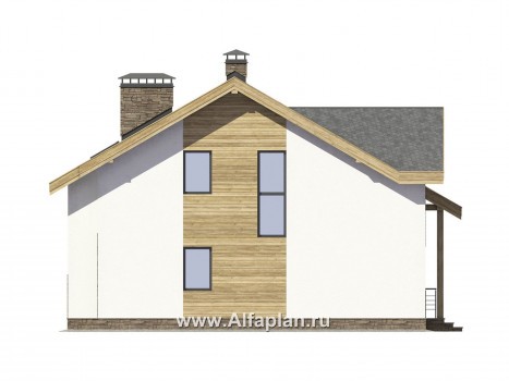 Проект дома с мансардой из кирпича, мастер спальня, с террасой и с балконом - превью фасада дома