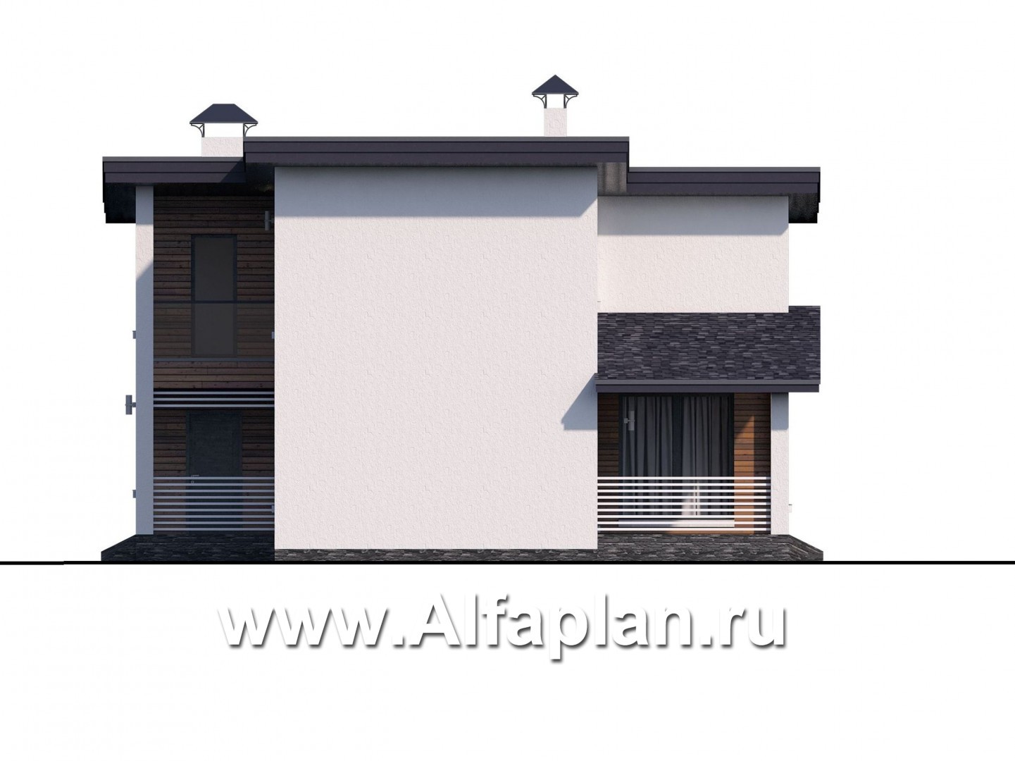 Проекты домов Альфаплан - "Модена" -стильный дом, односкатная крыша - изображение фасада №2