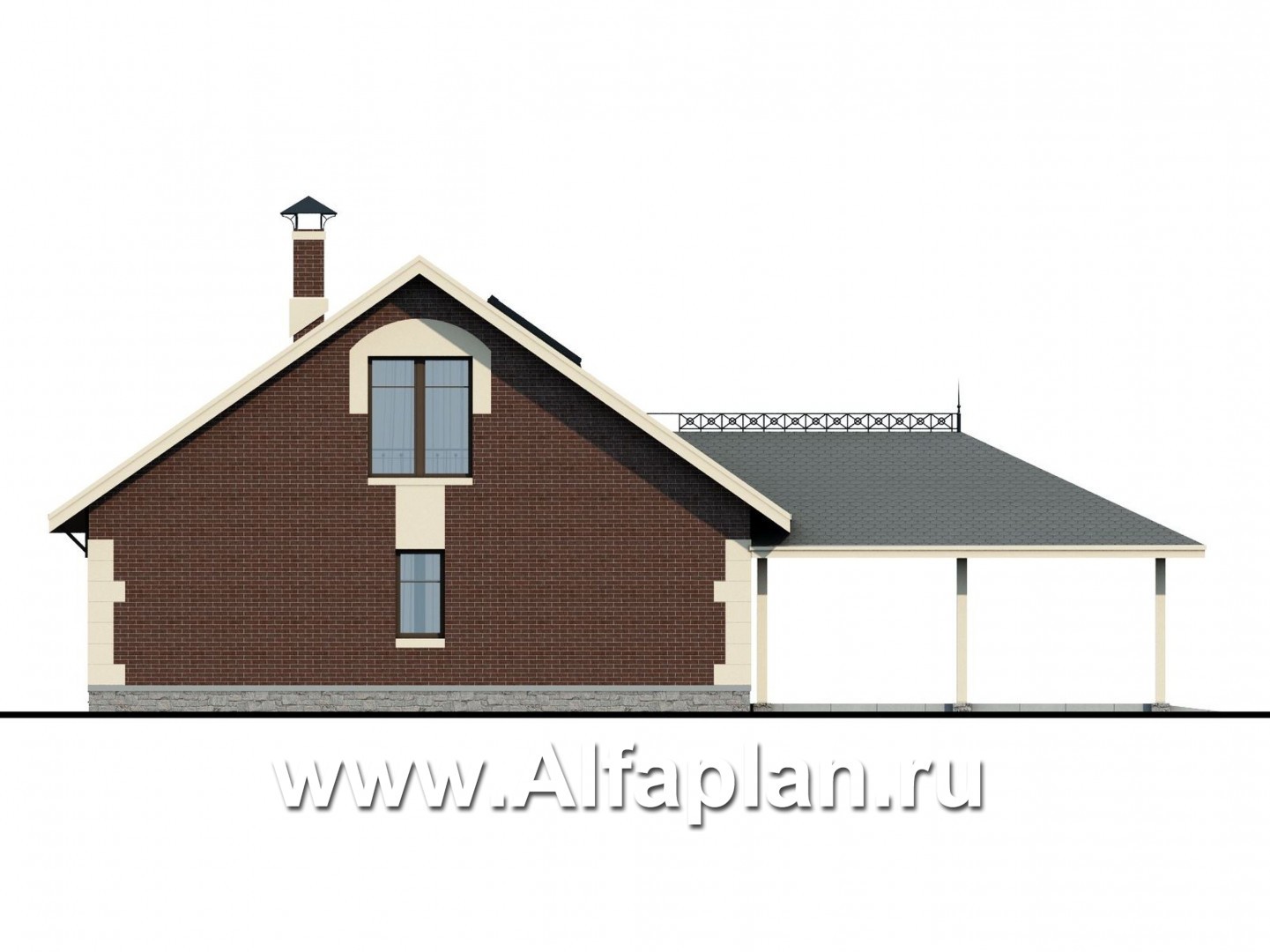 Проекты домов Альфаплан - Сауна с гостевой квартирой в мансарде и навесом на два автомобиля - изображение фасада №4
