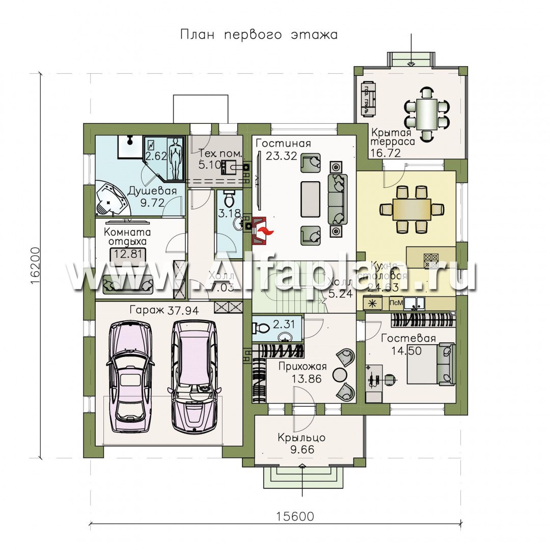 Проекты домов Альфаплан - «Кластер Персея» - современный мансардный дом с гаражом - план проекта №1
