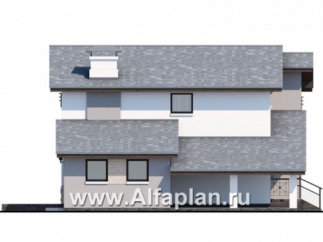 «Солнечный» - проект двухэтажного дома, с кабинетом на 1 эт, навес на 1 авто, в современном стиле - превью фасада дома