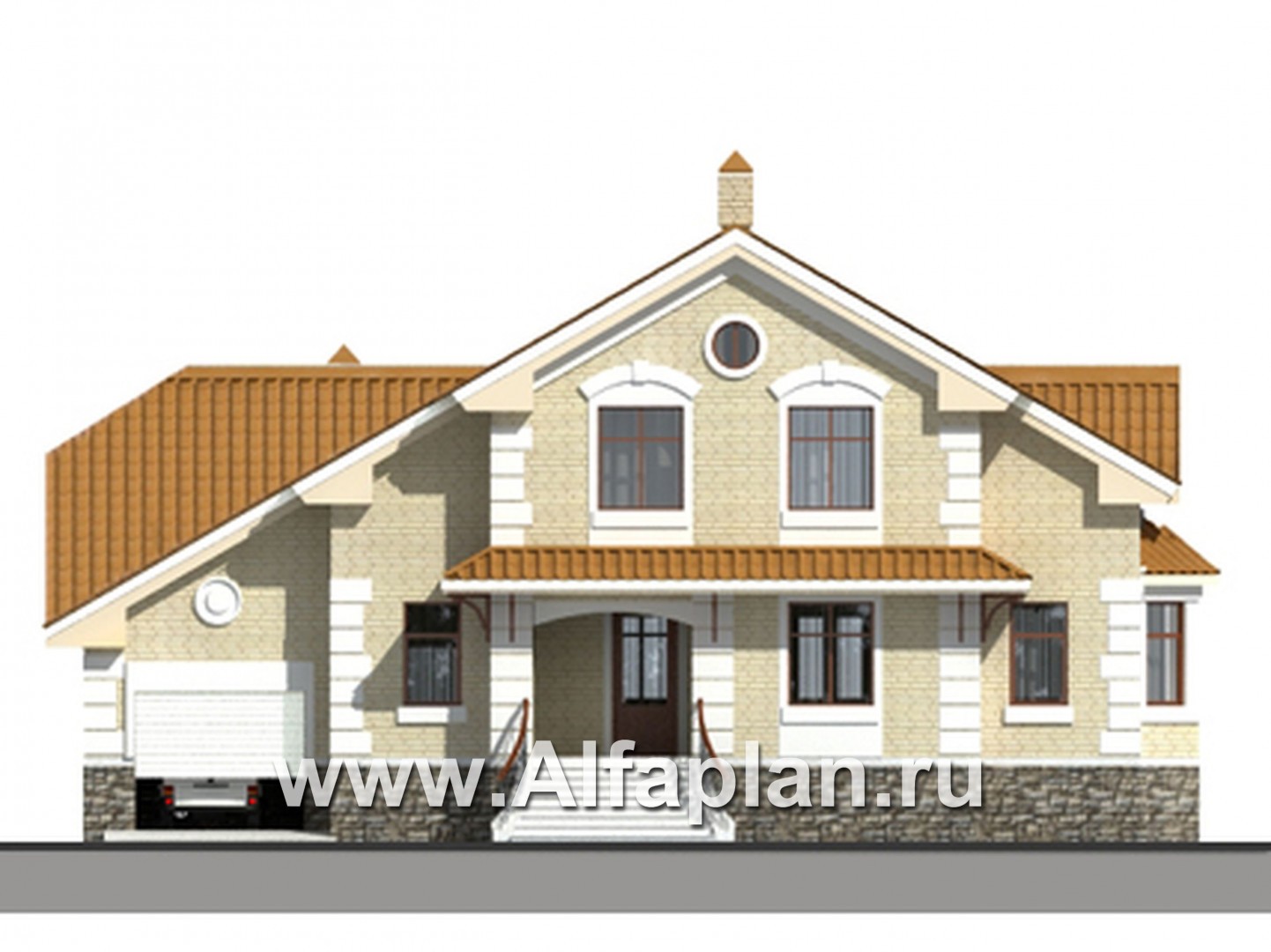 Проекты домов Альфаплан - Традиционный коттедж из газобетона - изображение фасада №1