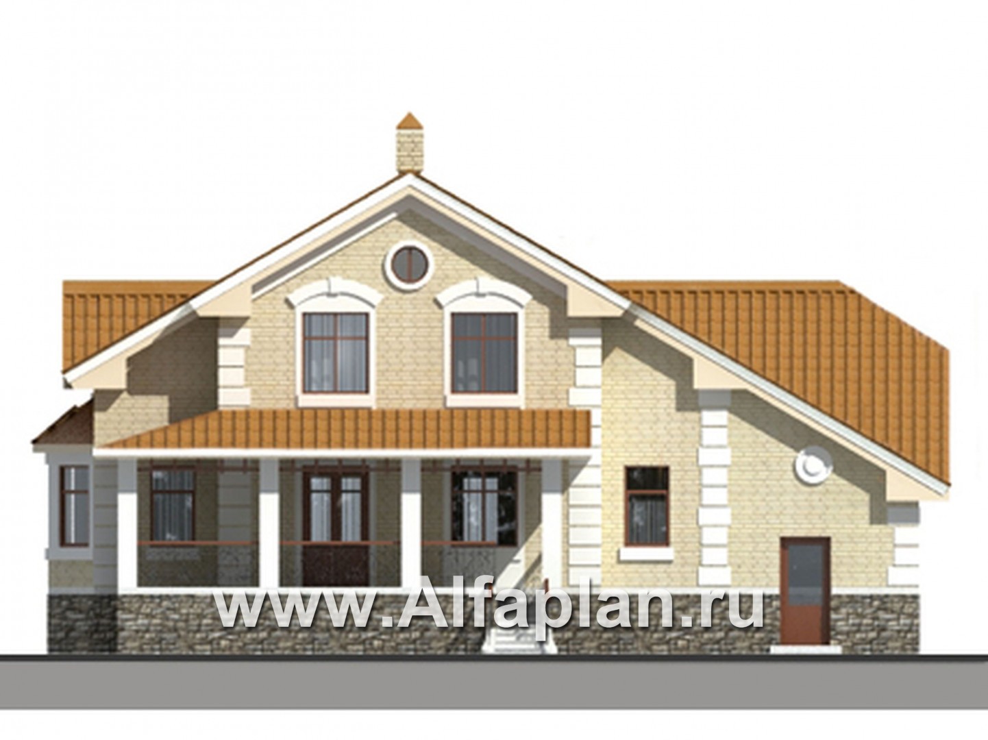 Проекты домов Альфаплан - Традиционный коттедж из газобетона - изображение фасада №2