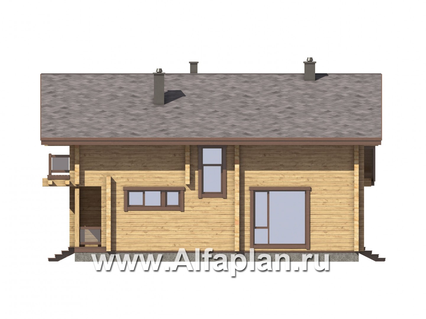 Проекты домов Альфаплан - Дом из бруса с навесом для машины и угловой террасой - изображение фасада №3
