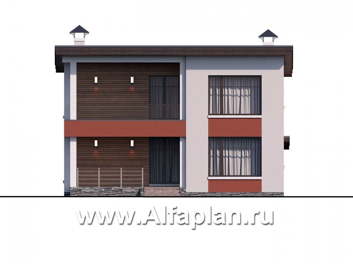 Проекты домов Альфаплан - Двухэтажный коттедж с односкатной кровлей - изображение фасада №2
