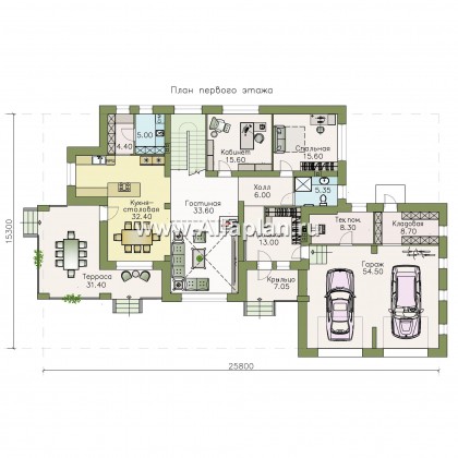 Проекты домов Альфаплан - «Арно» - классический особняк с двусветной столовой и большим гаражом - превью плана проекта №1