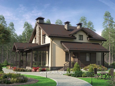 Проекты домов Альфаплан - Мансардный дом с барбекю на террасе - превью дополнительного изображения №1