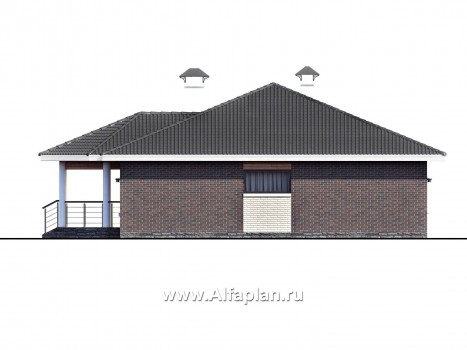 Проекты домов Альфаплан - «Леда» - одноэтажный дом с четырьмя комнатами и большой террасой - превью фасада №2