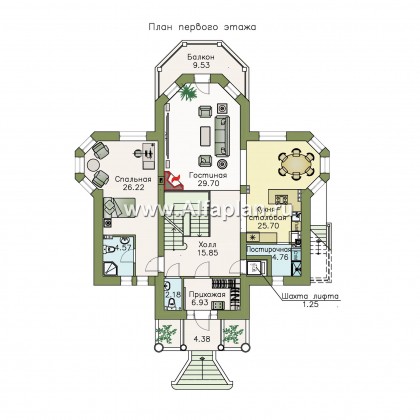 Проекты домов Альфаплан - «Головин плюс» - аристократический коттедж с бассейном в цоколе - превью плана проекта №2