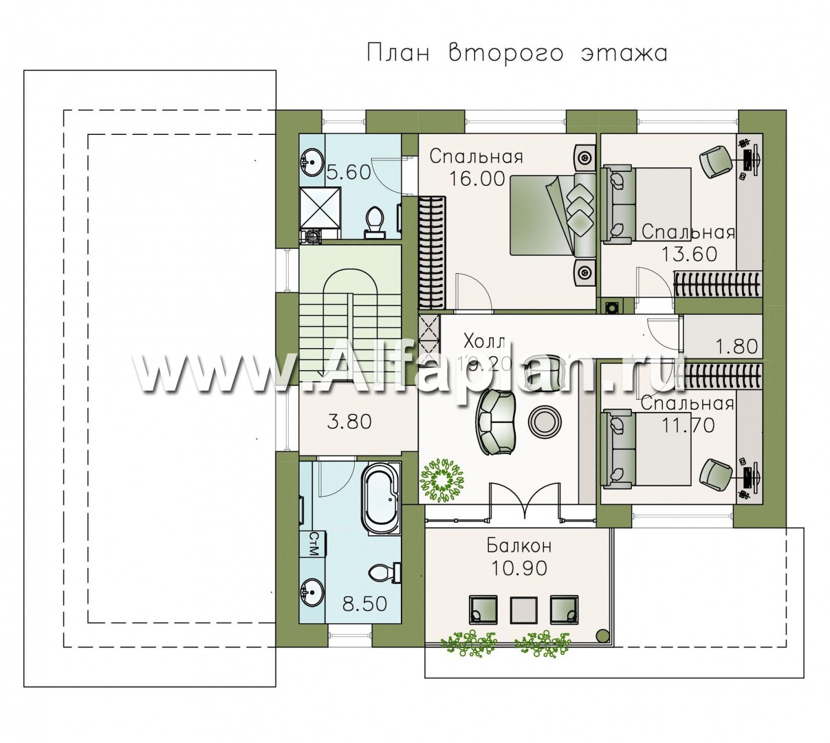 Проекты домов Альфаплан - «Пикассо» - изящный дом с террасой и балконом - план проекта №3