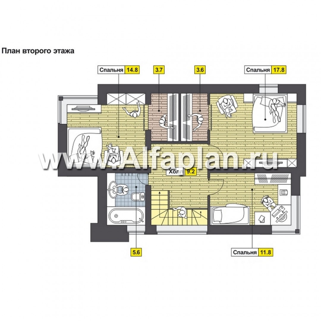 Проекты домов Альфаплан - Современный компактный двухэтажный дом - план проекта №2